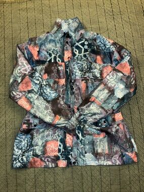 Abstract Print Utility Jacket in Coral & Blue